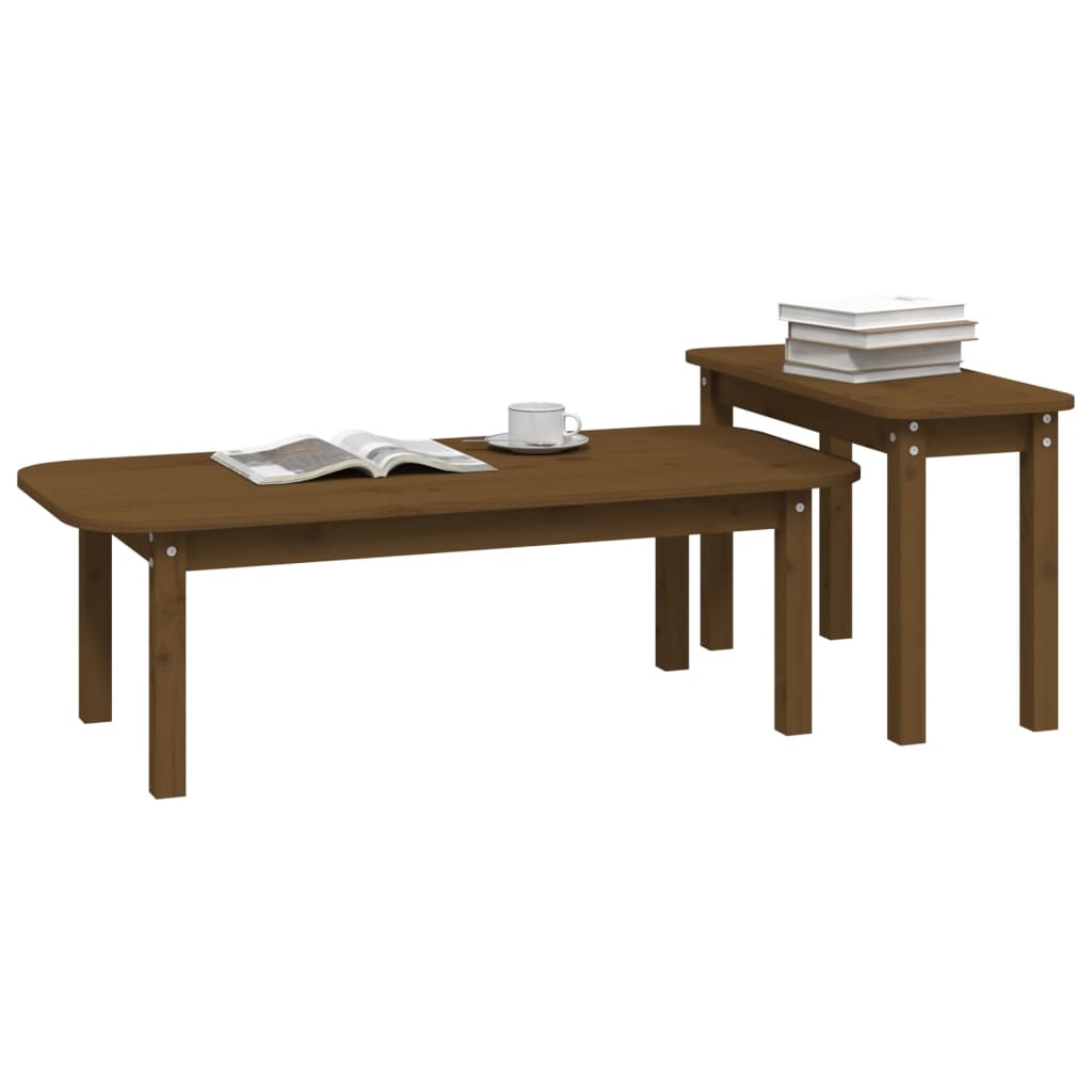 Ensemble de tables basses 2 pcs Marron miel Bois massif de pin - Tables basses
