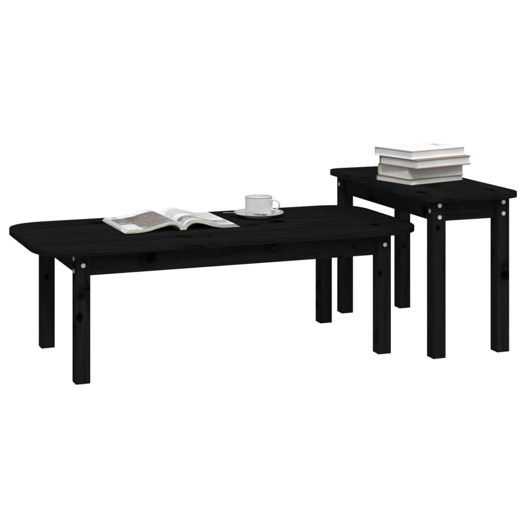 Ensemble de tables basses 2 pcs Noir Bois massif de pin - Tables basses