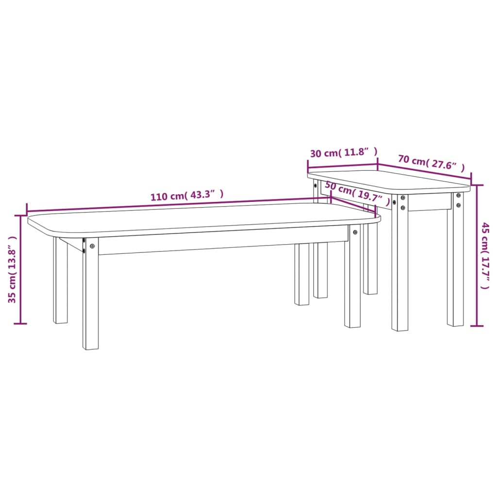 Ensemble de tables basses 2 pcs Noir Bois massif de pin - Tables basses