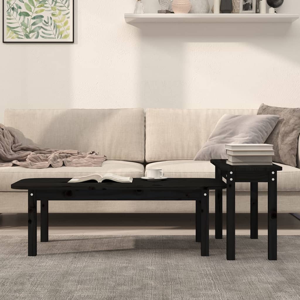 Ensemble de tables basses 2 pcs Noir Bois massif de pin - Tables basses