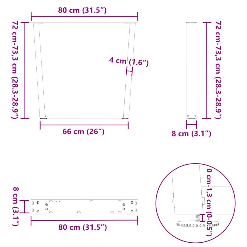 Pieds de table à manger forme de V 2 pcs blanc 80x(72-73,3) cm - Pieds de table