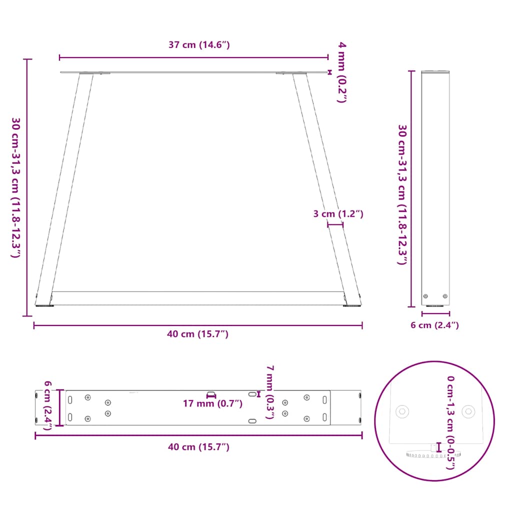 Pieds de table à manger forme V 2pcs blanc 40x(30-31,3)cm acier - Pieds de table