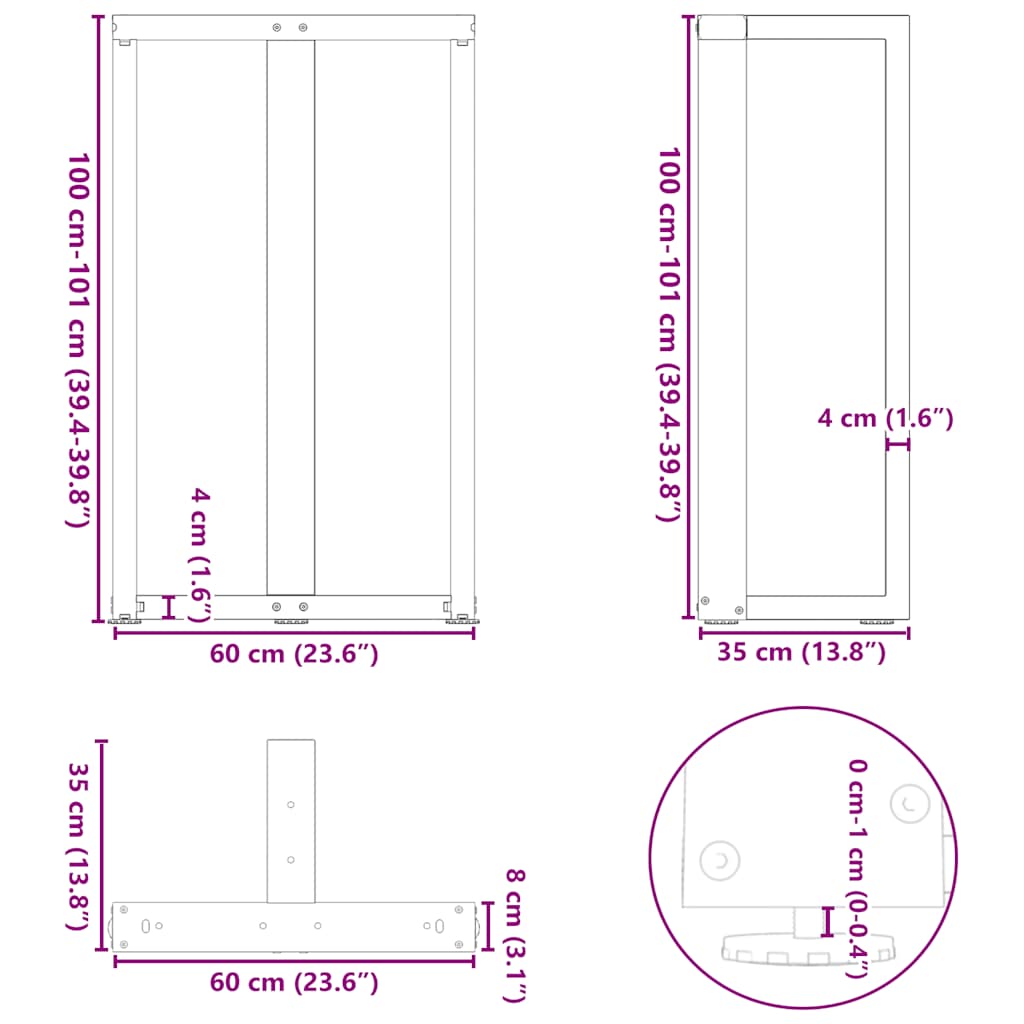 Pieds de table de bar forme de T 2 pcs noir 60x35x(100-101) cm - Pieds de table