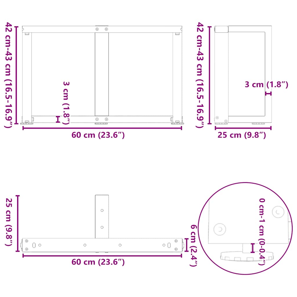 Pieds de table basse forme de T 2pcs anthracite 60x25x(42-43)cm - Pieds de table