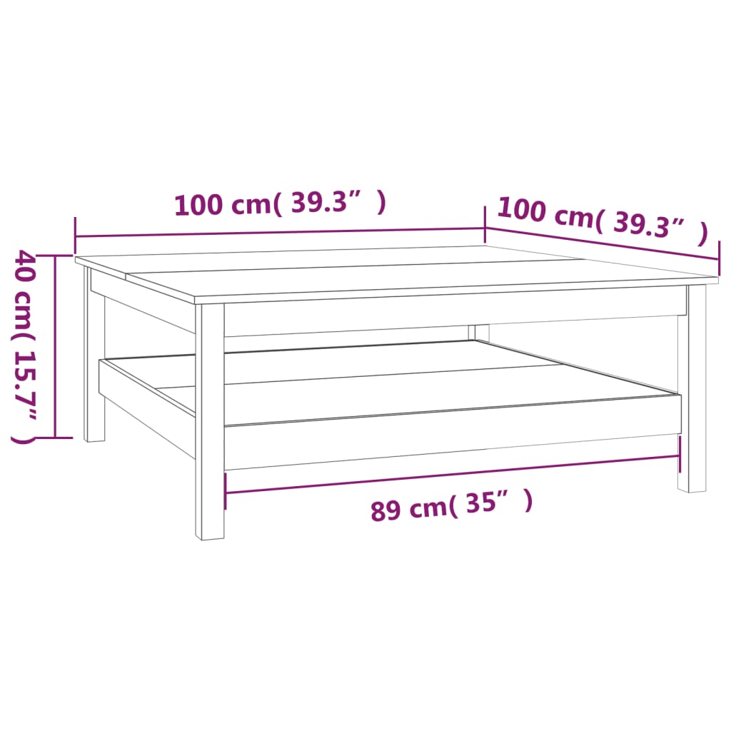 Table basse 100x100x40 cm Bois massif de pin - Tables basses