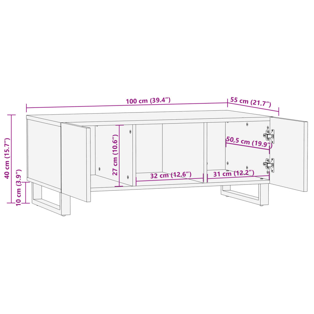Table basse 100x55x40 cm bois de manguier massif brut - Tables basses