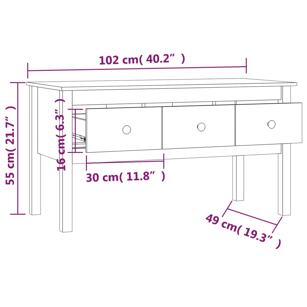 Table basse 102x49x55 cm Bois massif de pin - Tables basses