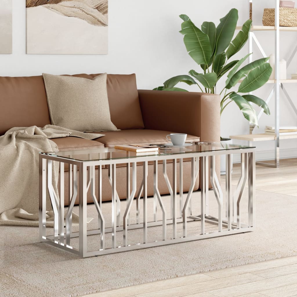 Table basse 110x45x45 cm acier inoxydable et verre - Tables basses