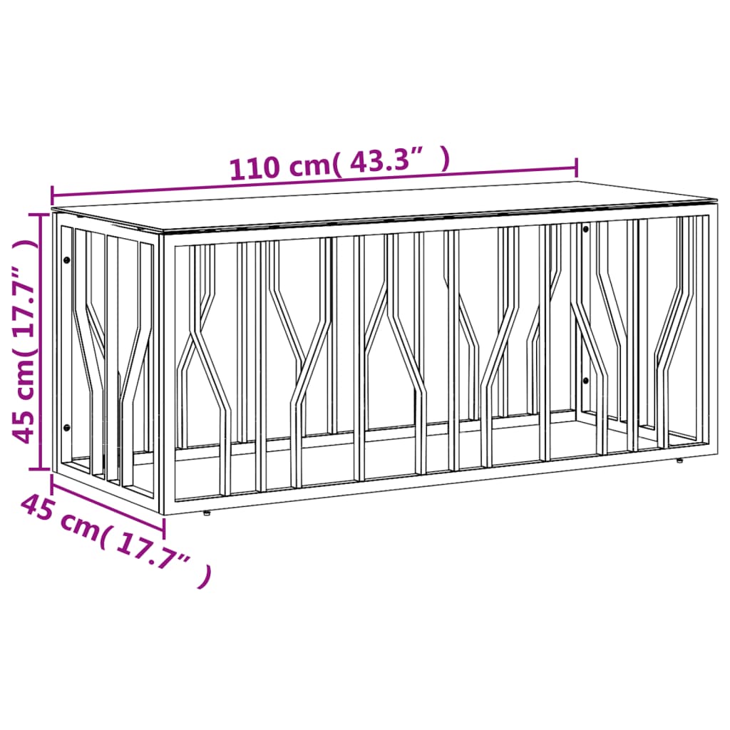 Table basse 110x45x45 cm acier inoxydable et verre - Tables basses