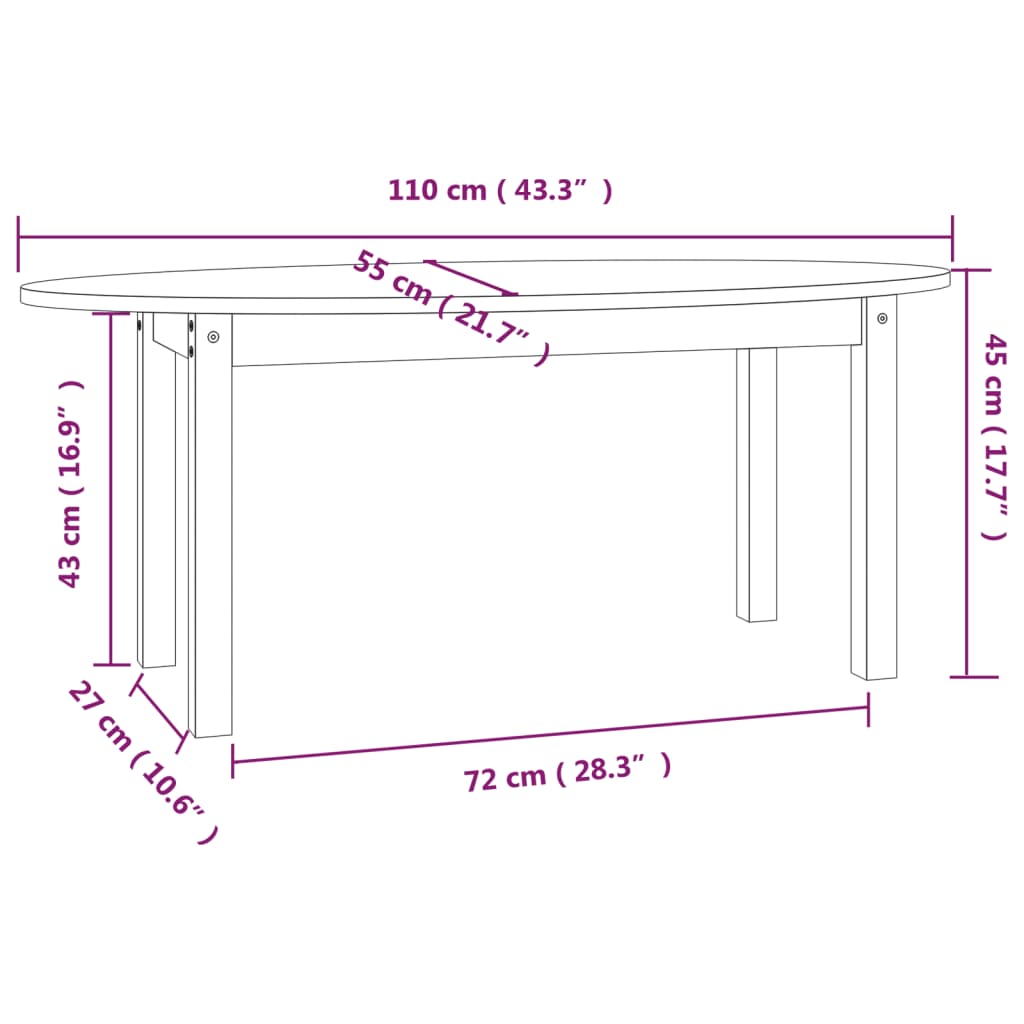 Table basse 110x55x45 cm Bois massif de pin - Tables basses