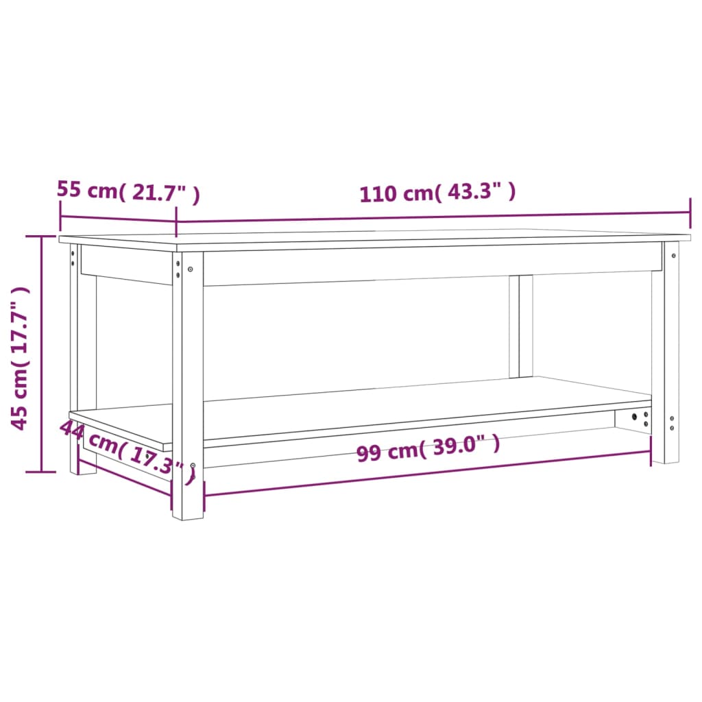 Table basse 110x55x45 cm Bois massif de pin - Tables basses