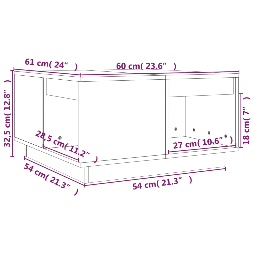 Table basse 60x61x32,5 cm Bois massif de pin - Tables basses
