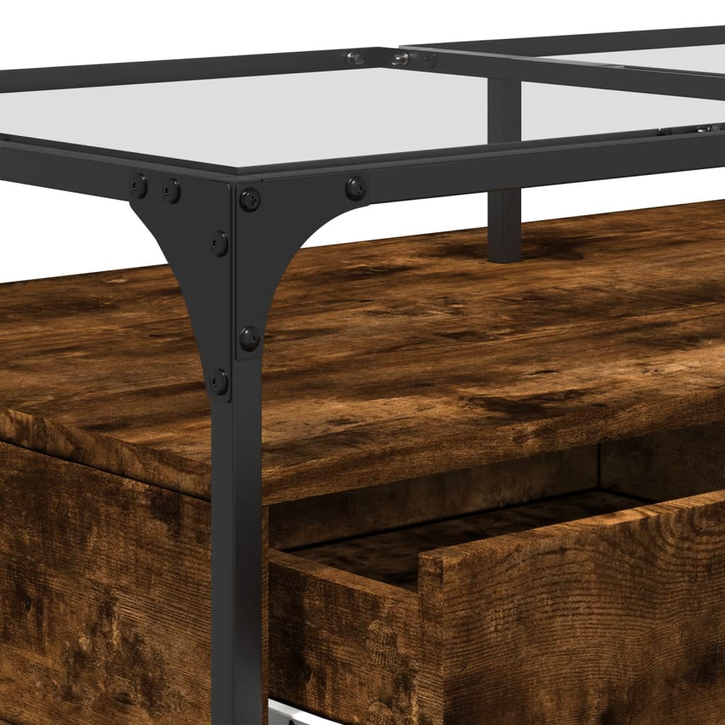 Table basse avec dessus en verre chêne fumé 98,5x50x45 cm acier - Tables basses