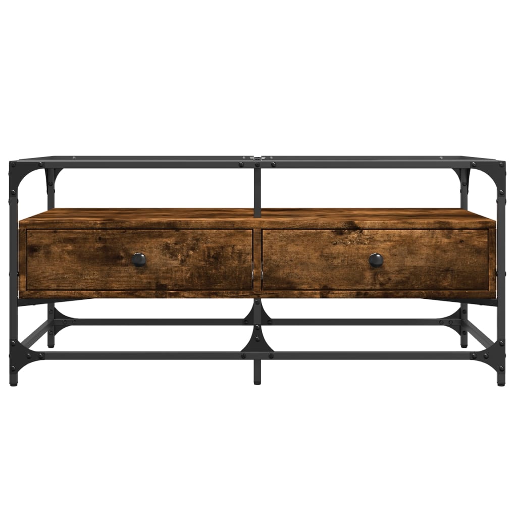 Table basse avec dessus en verre chêne fumé 98,5x50x45 cm acier - Tables basses
