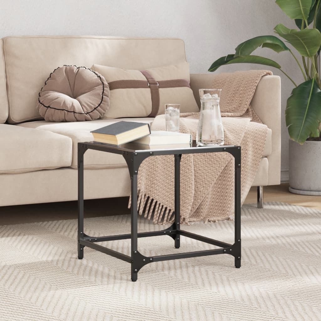 Table basse avec dessus en verre noir 40x40x40 cm acier - Tables basses