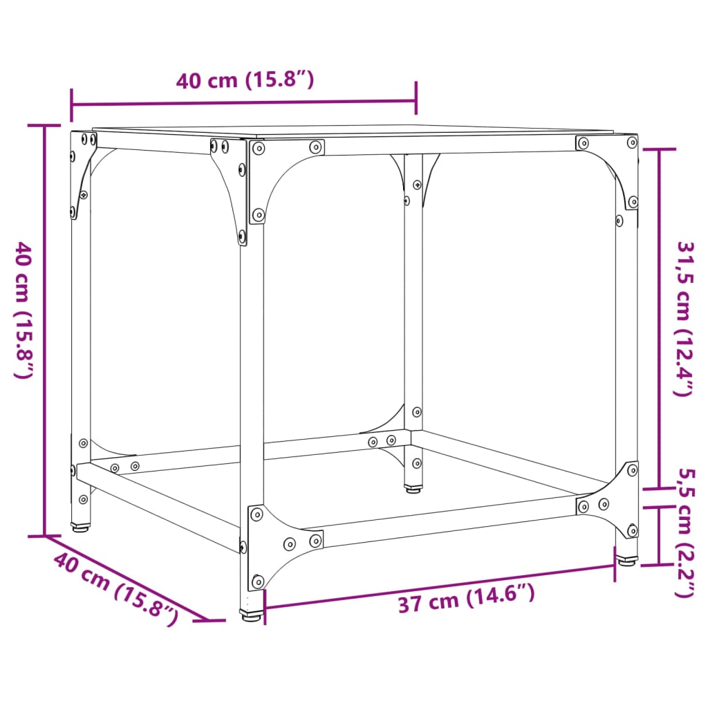 Table basse avec dessus en verre noir 40x40x40 cm acier - Tables basses