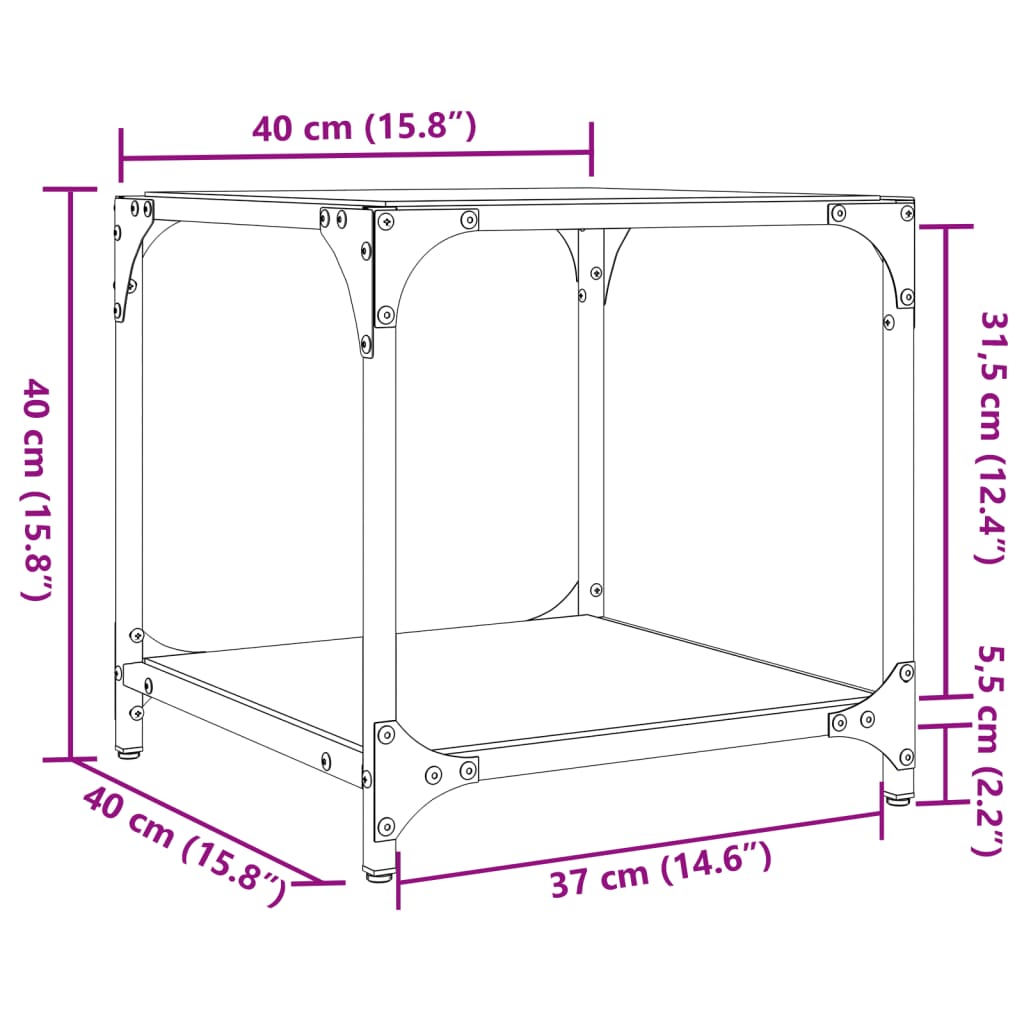 Table basse avec dessus en verre noir 40x40x40 cm acier - Tables basses