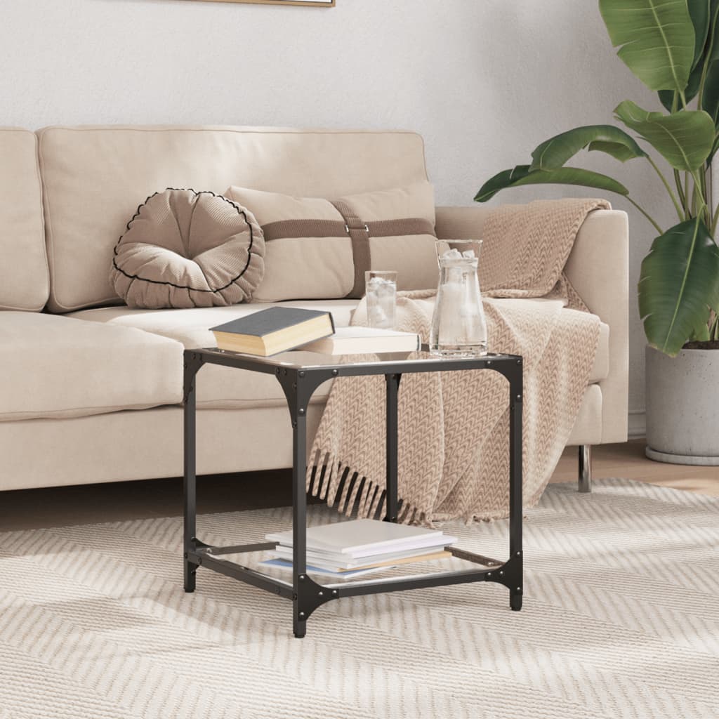 Table basse avec dessus en verre noir 40x40x40 cm acier - Tables basses