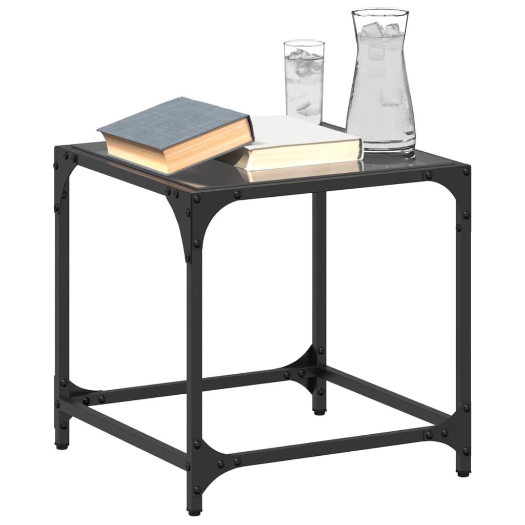 Table basse avec dessus en verre noir 40x40x40 cm acier - Tables basses
