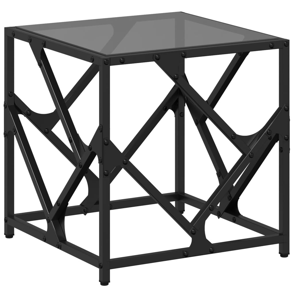Table basse avec dessus en verre noir 40x40x41 cm acier - Tables basses
