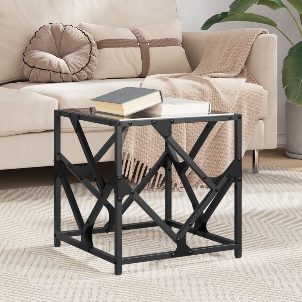 Table basse avec dessus en verre noir 40x40x41 cm acier - Tables basses