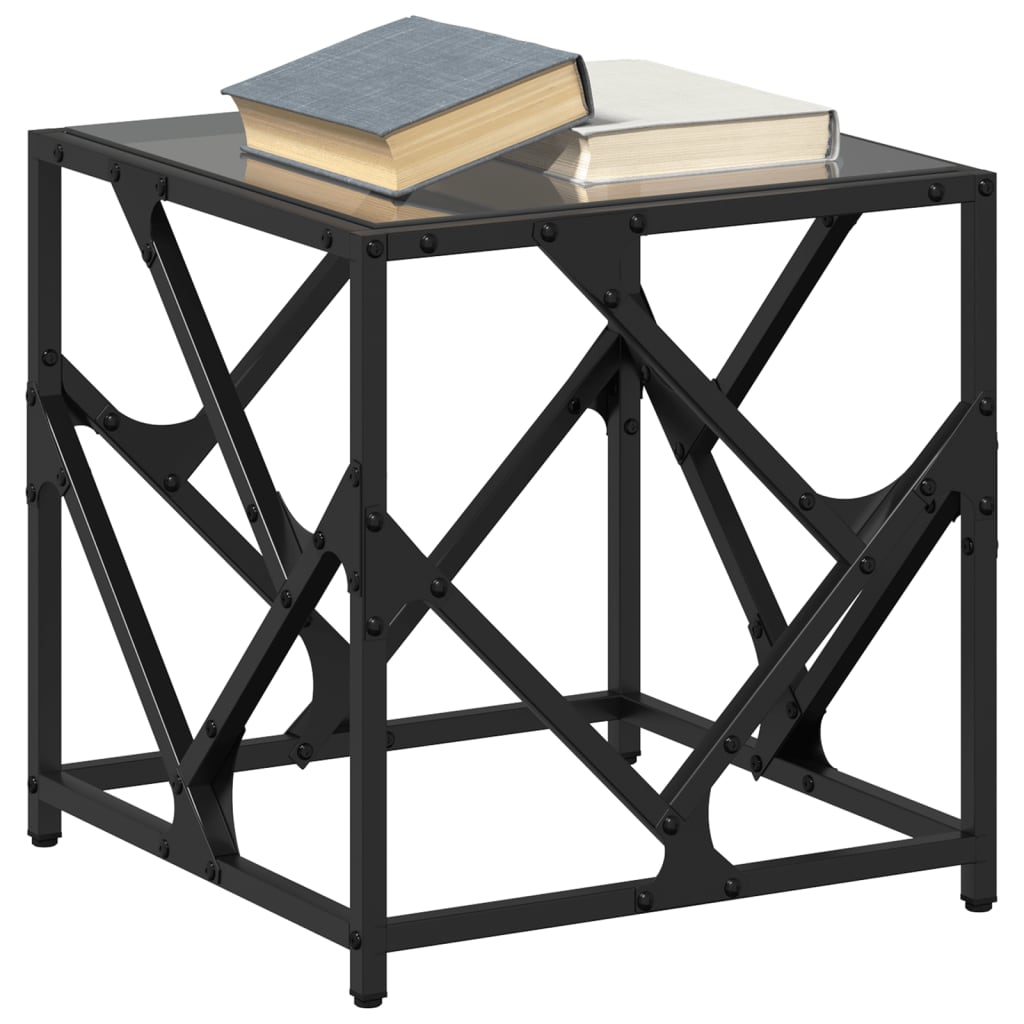 Table basse avec dessus en verre noir 40x40x41 cm acier - Tables basses