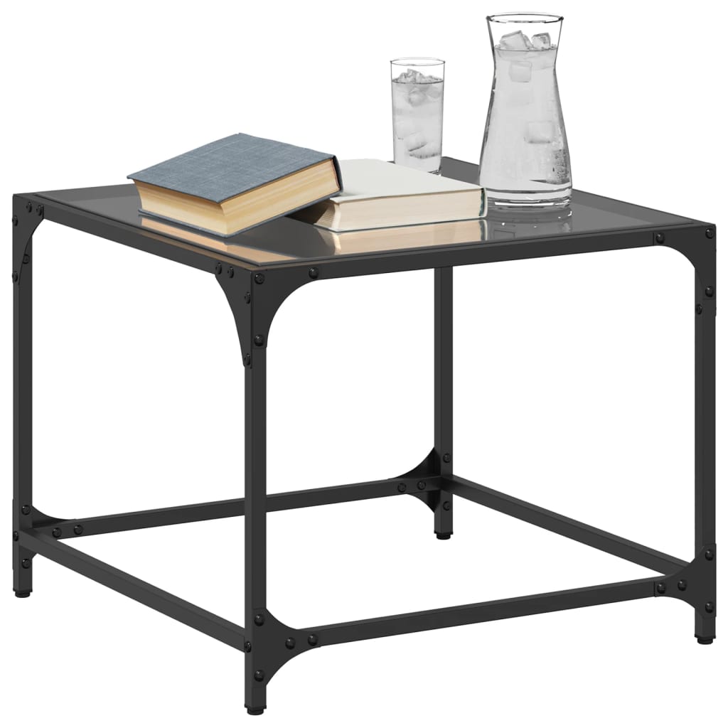Table basse avec dessus en verre noir 50x50x40 cm acier - Tables basses