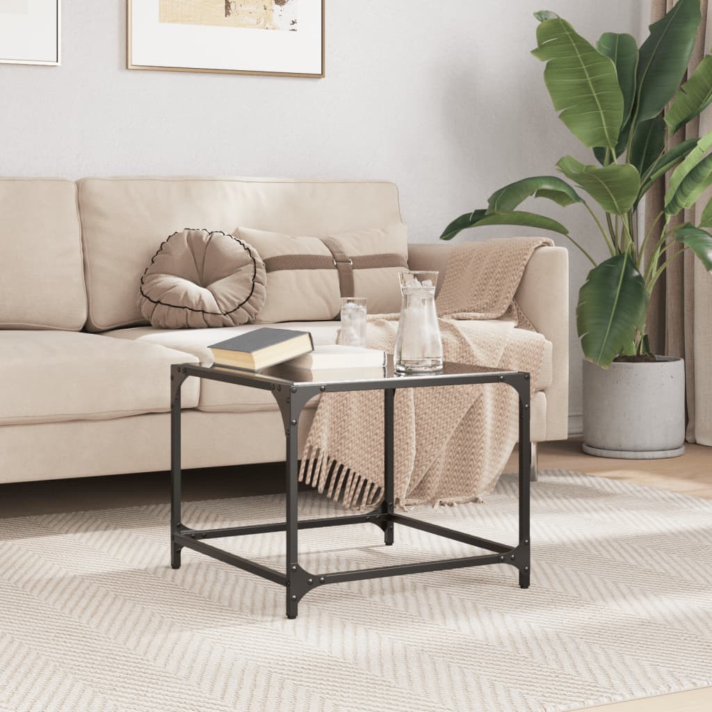 Table basse avec dessus en verre noir 50x50x40 cm acier - Tables basses
