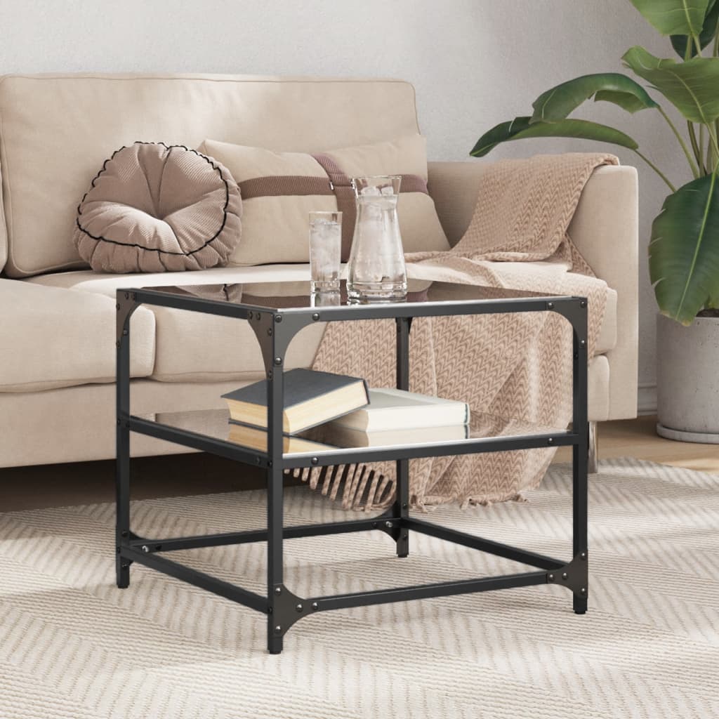 Table basse avec dessus en verre noir 50x50x45 cm acier - Tables basses
