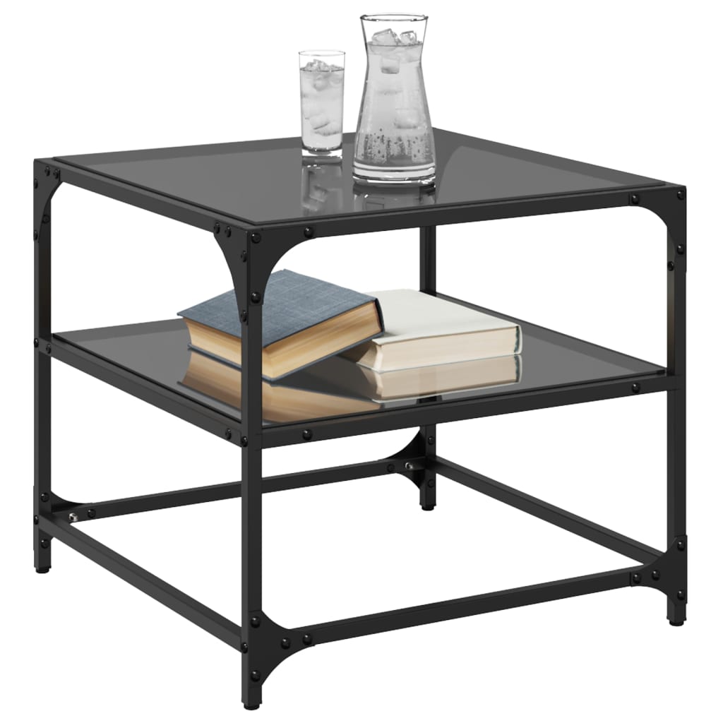 Table basse avec dessus en verre noir 50x50x45 cm acier - Tables basses