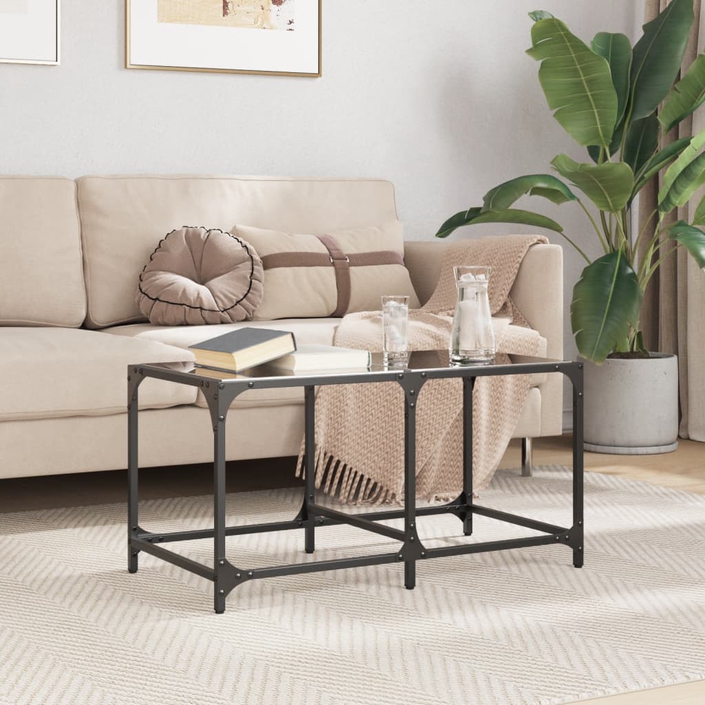 Table basse avec dessus en verre noir 78,5x40x40 cm acier - Tables basses