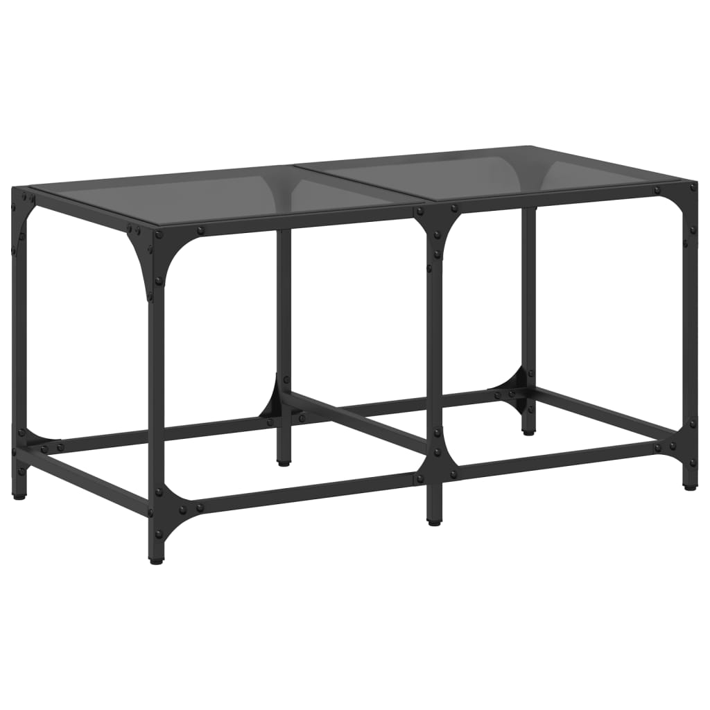 Table basse avec dessus en verre noir 78,5x40x40 cm acier - Tables basses
