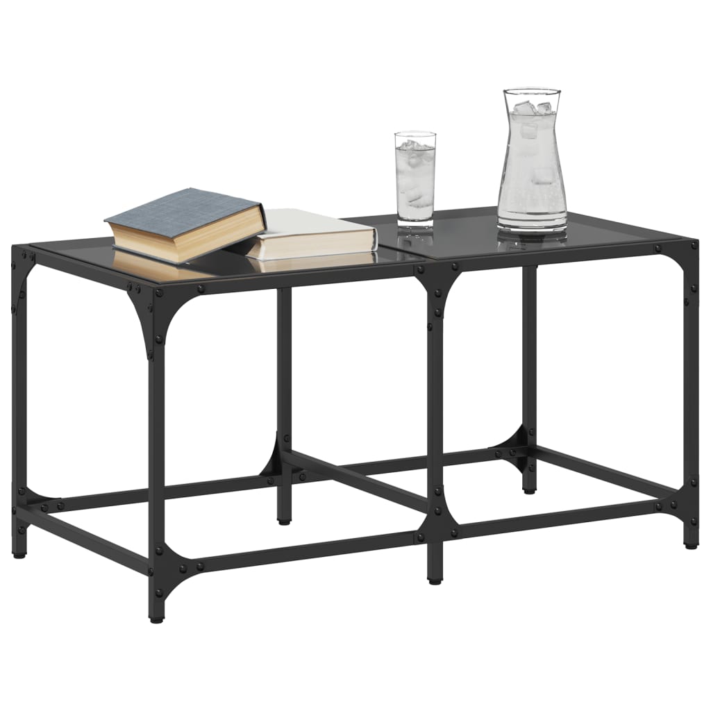 Table basse avec dessus en verre noir 78,5x40x40 cm acier - Tables basses