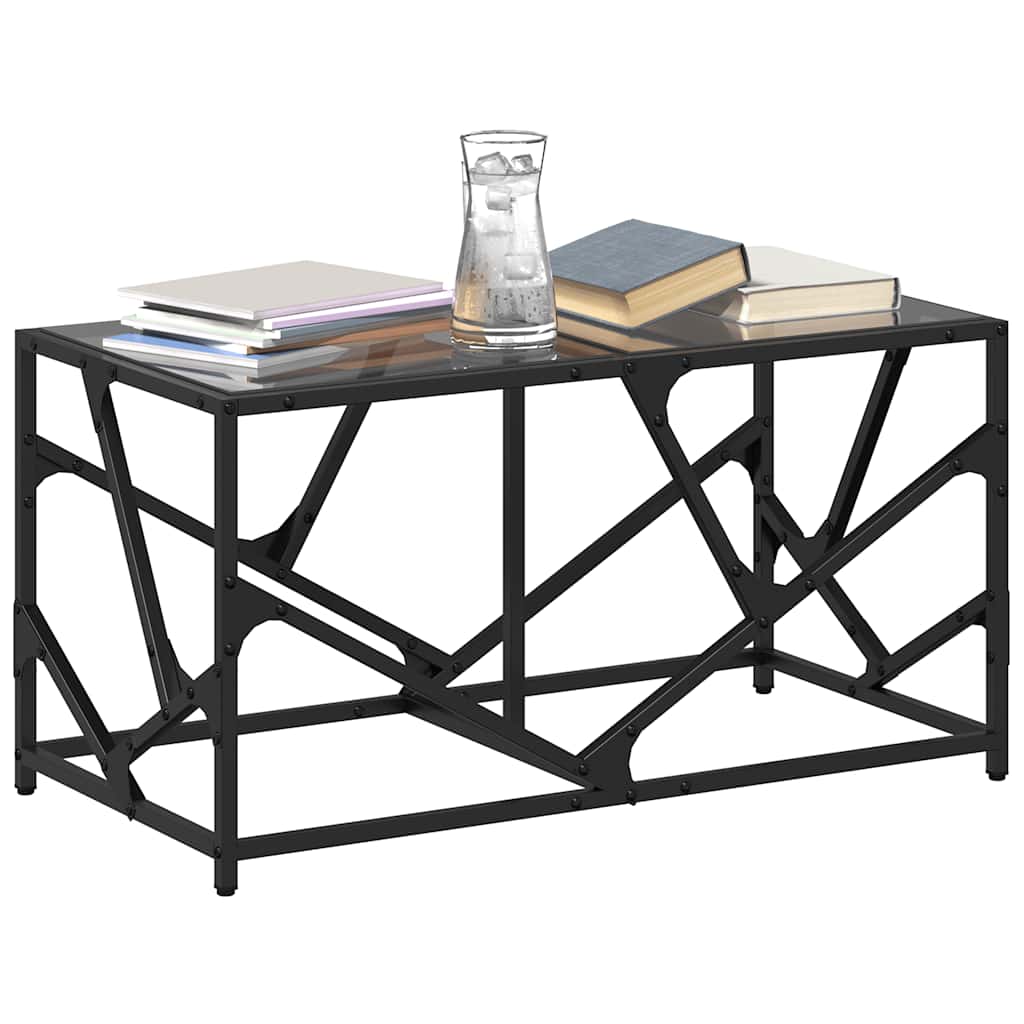 Table basse avec dessus en verre noir 78,5x40x41 cm acier - Tables basses