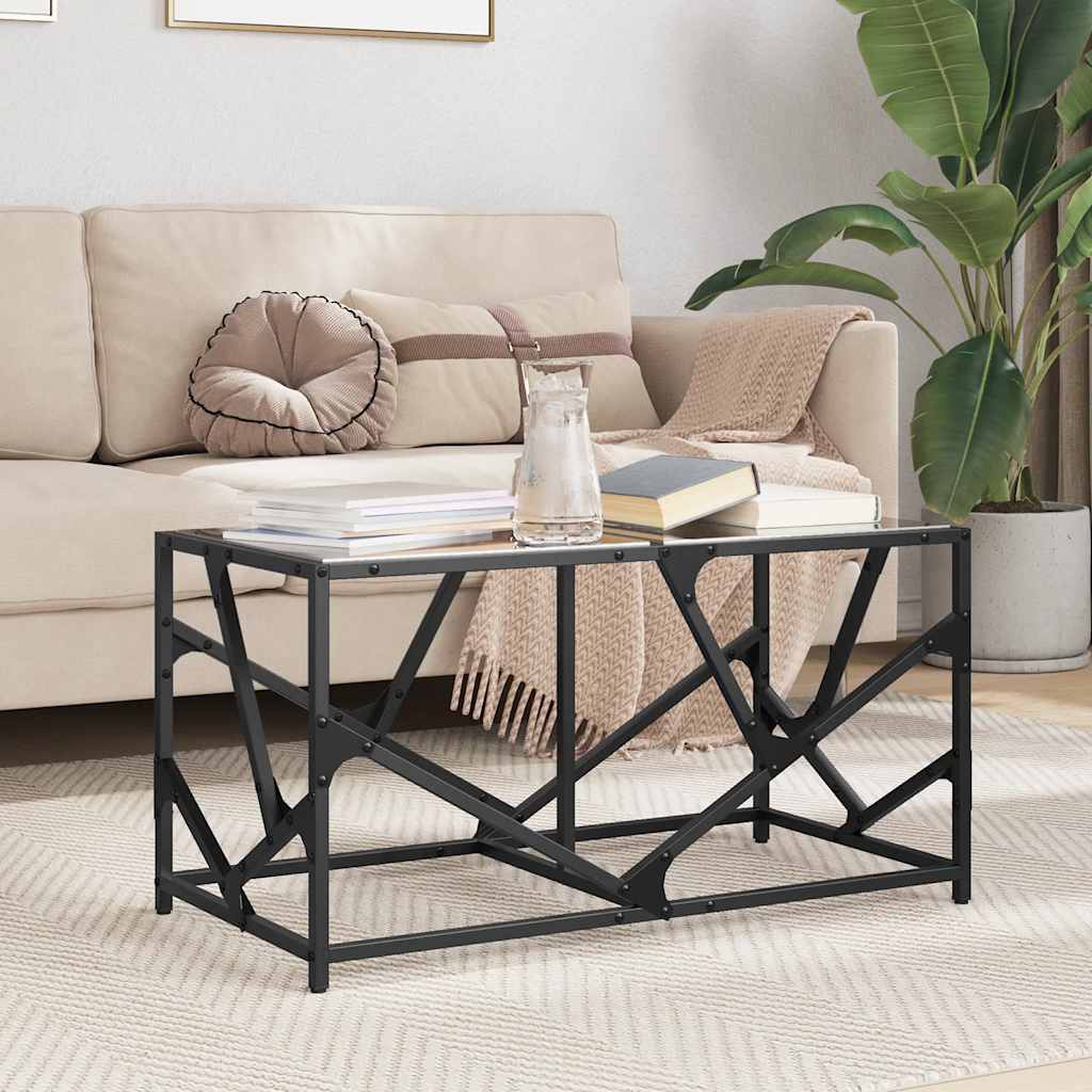 Table basse avec dessus en verre noir 78,5x40x41 cm acier - Tables basses