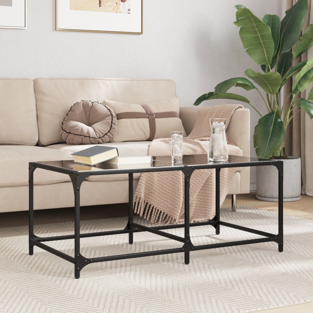 Table basse avec dessus en verre noir 98,5x50x40 cm acier - Tables basses