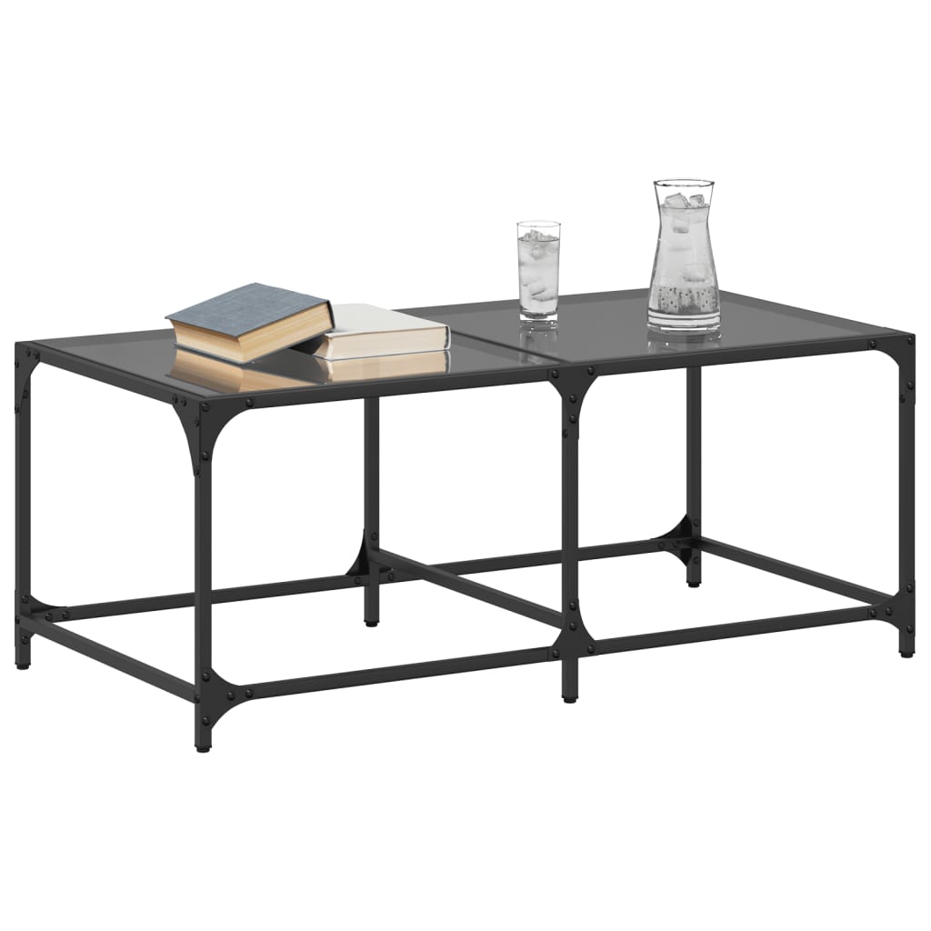 Table basse avec dessus en verre noir 98,5x50x40 cm acier - Tables basses