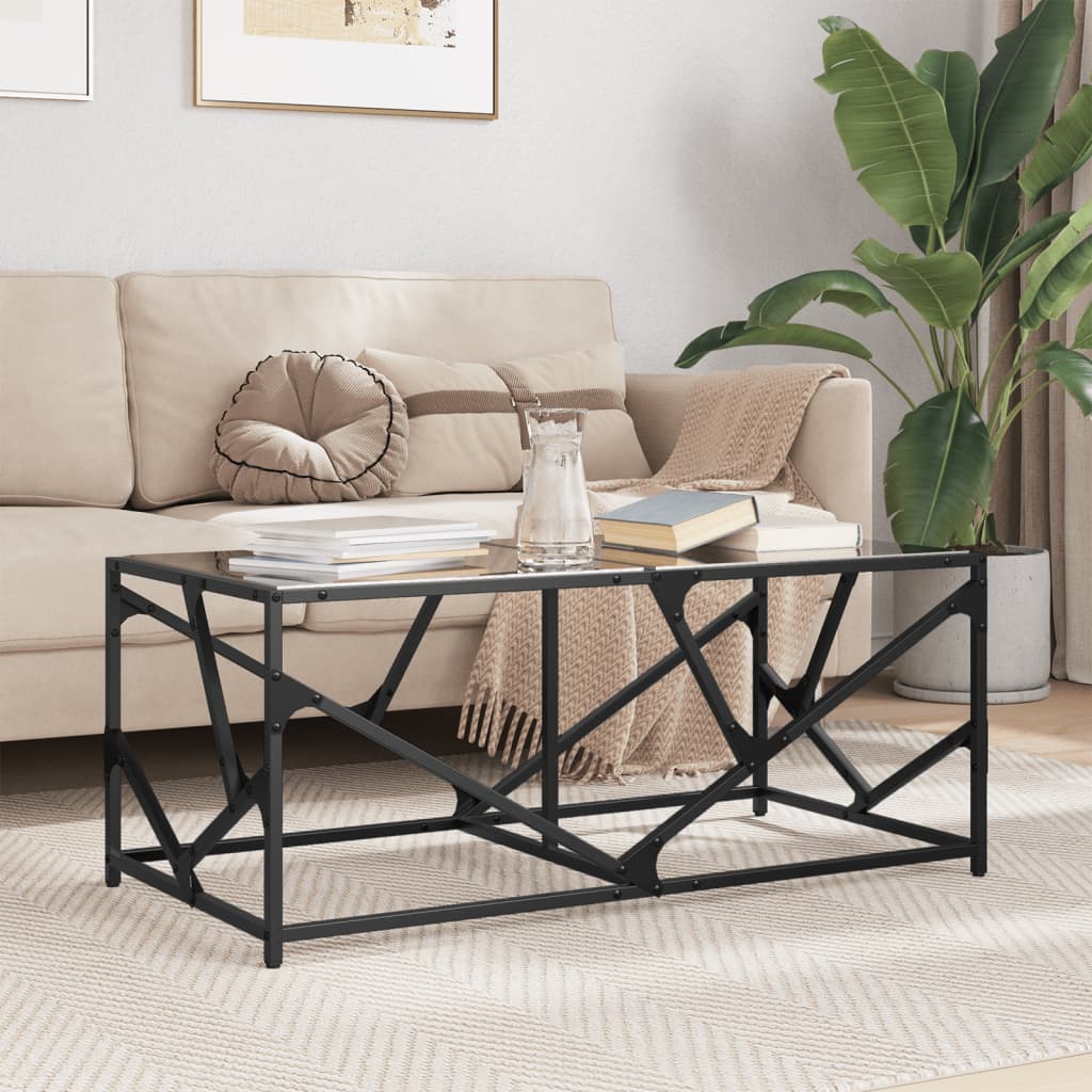 Table basse avec dessus en verre noir 98,5x50x41 cm acier - Tables basses