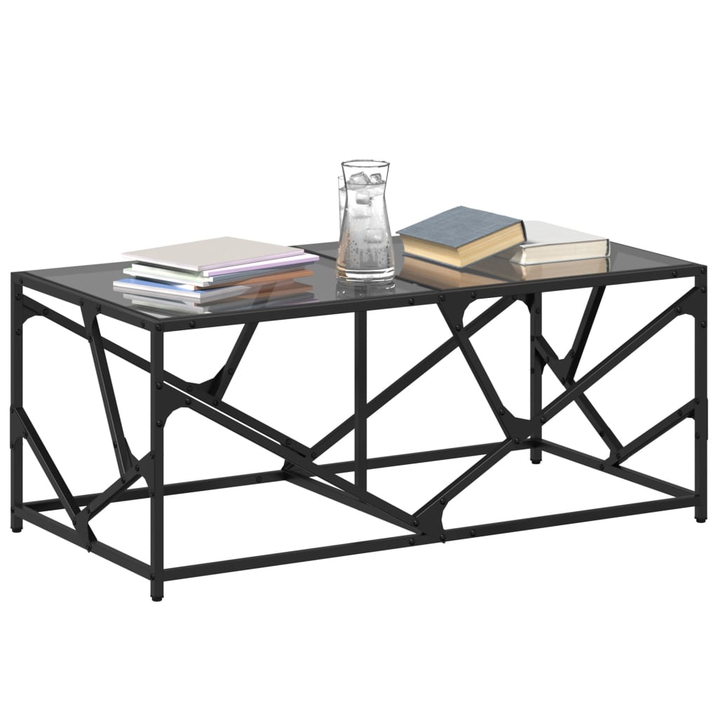 Table basse avec dessus en verre noir 98,5x50x41 cm acier - Tables basses