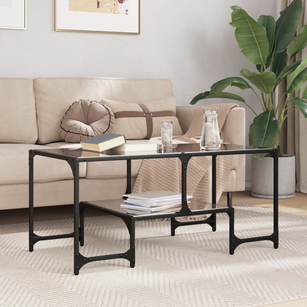 Table basse avec dessus en verre noir 98,5x50x45 cm acier - Tables basses