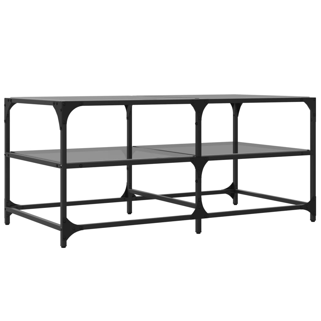 Table basse avec dessus en verre noir 98,5x50x45 cm acier - Tables basses