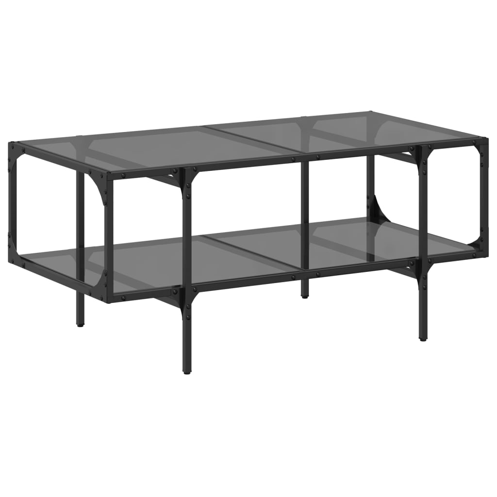 Table basse avec dessus en verre noir 98,5x50x45 cm acier - Tables basses