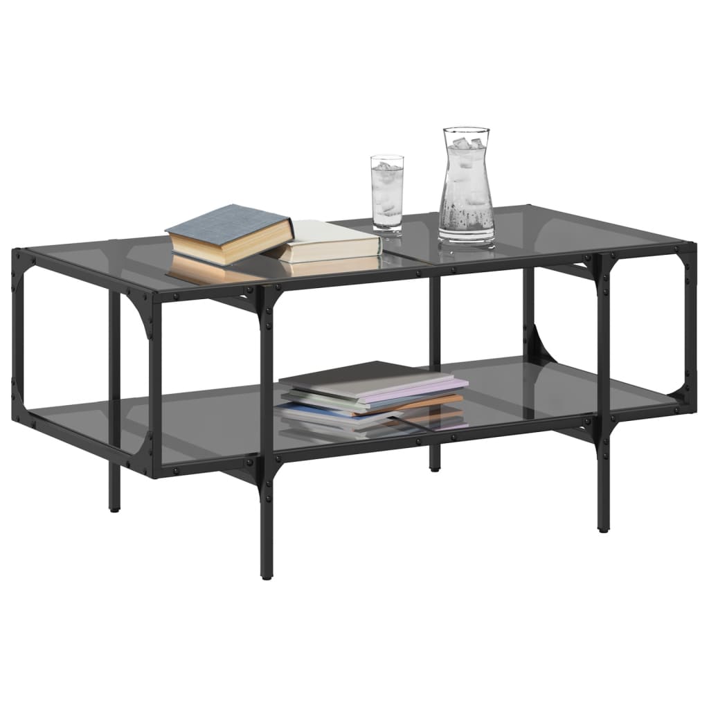 Table basse avec dessus en verre noir 98,5x50x45 cm acier - Tables basses