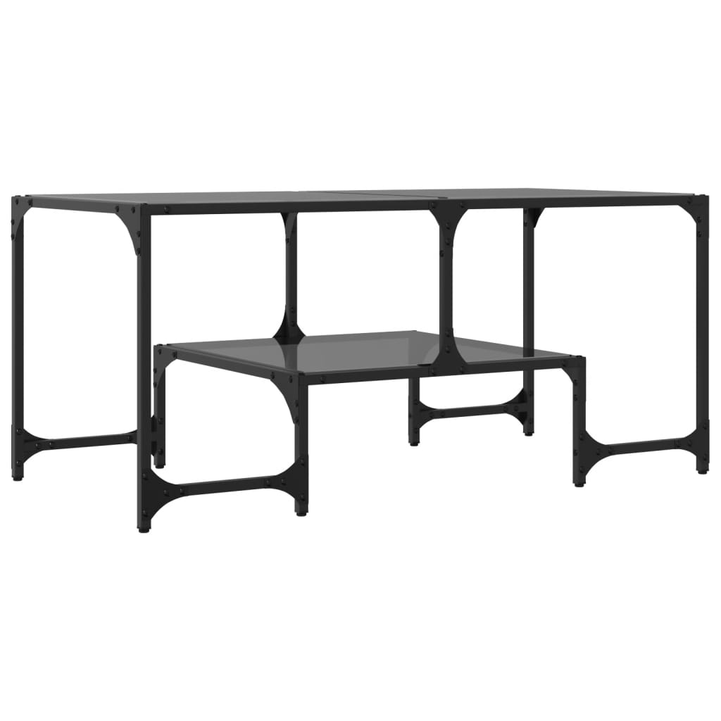 Table basse avec dessus en verre noir 98,5x50x45 cm acier - Tables basses