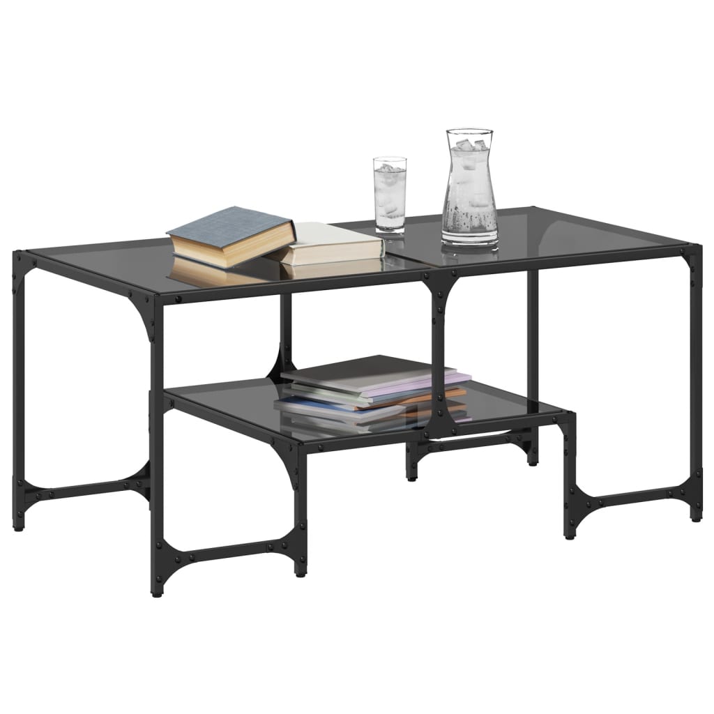 Table basse avec dessus en verre noir 98,5x50x45 cm acier - Tables basses