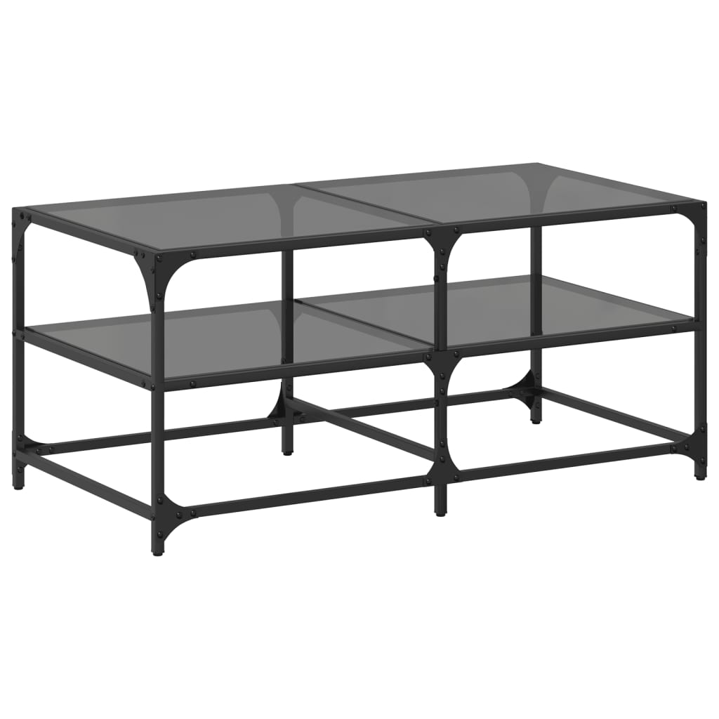 Table basse avec dessus en verre noir 98,5x50x45 cm acier - Tables basses