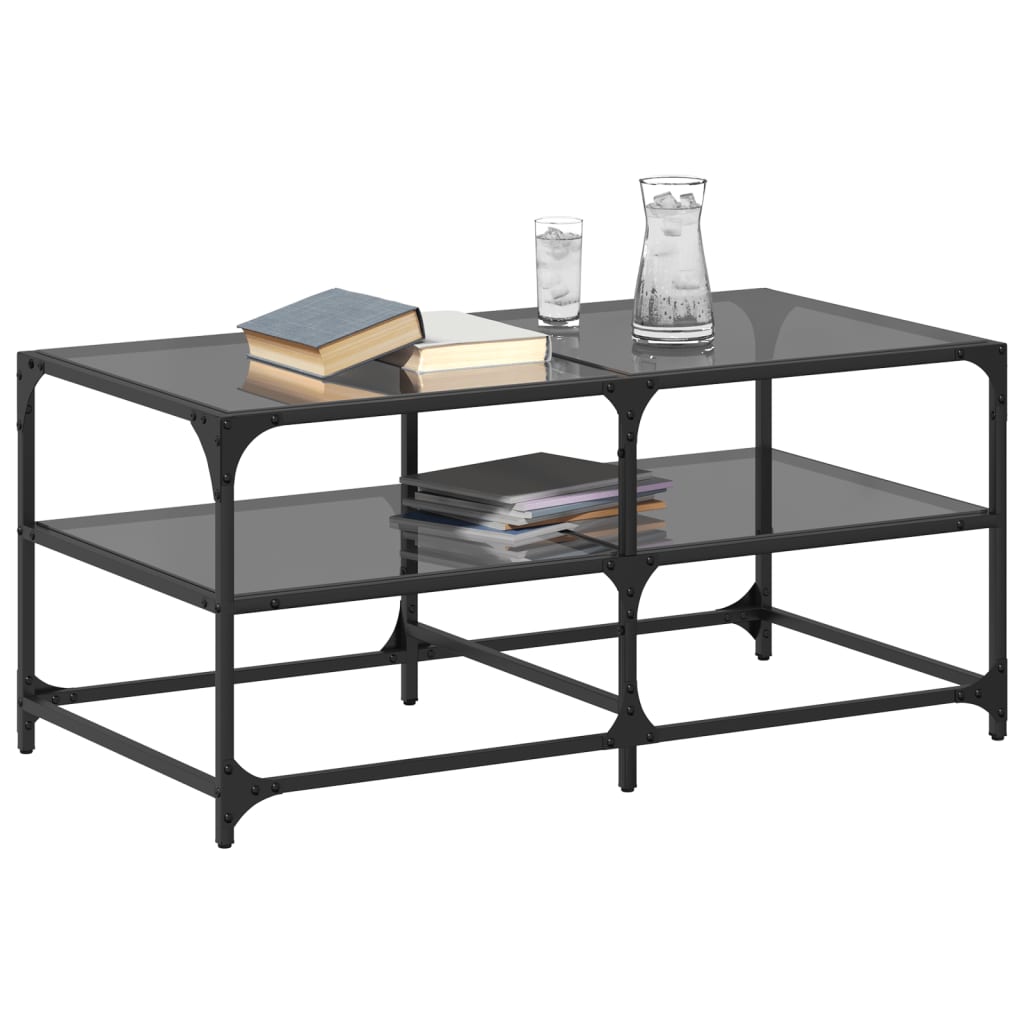 Table basse avec dessus en verre noir 98,5x50x45 cm acier - Tables basses