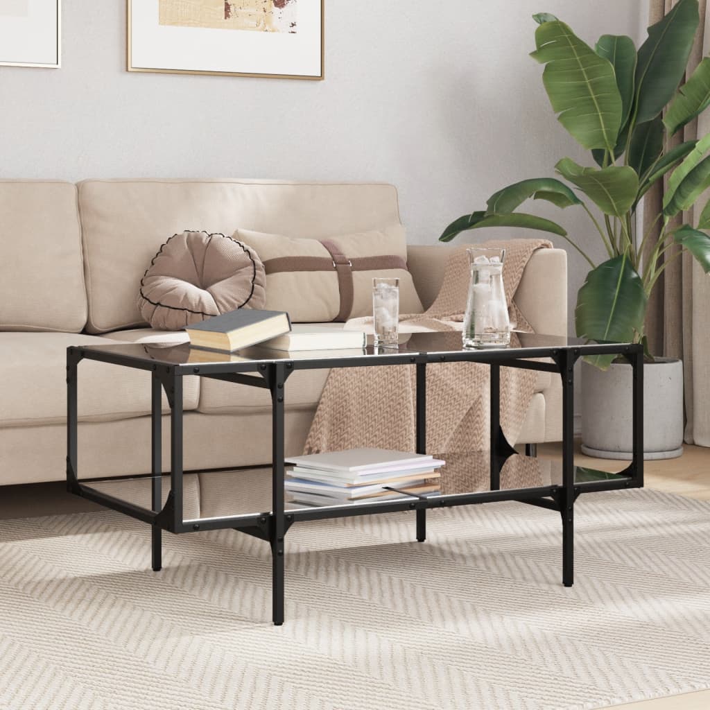 Table basse avec dessus en verre noir 98,5x50x45 cm acier - Tables basses