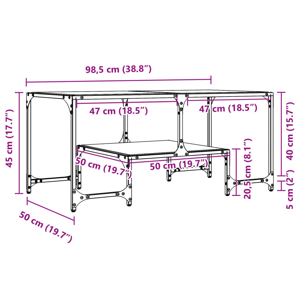 Table basse avec dessus en verre noir 98,5x50x45 cm acier - Tables basses