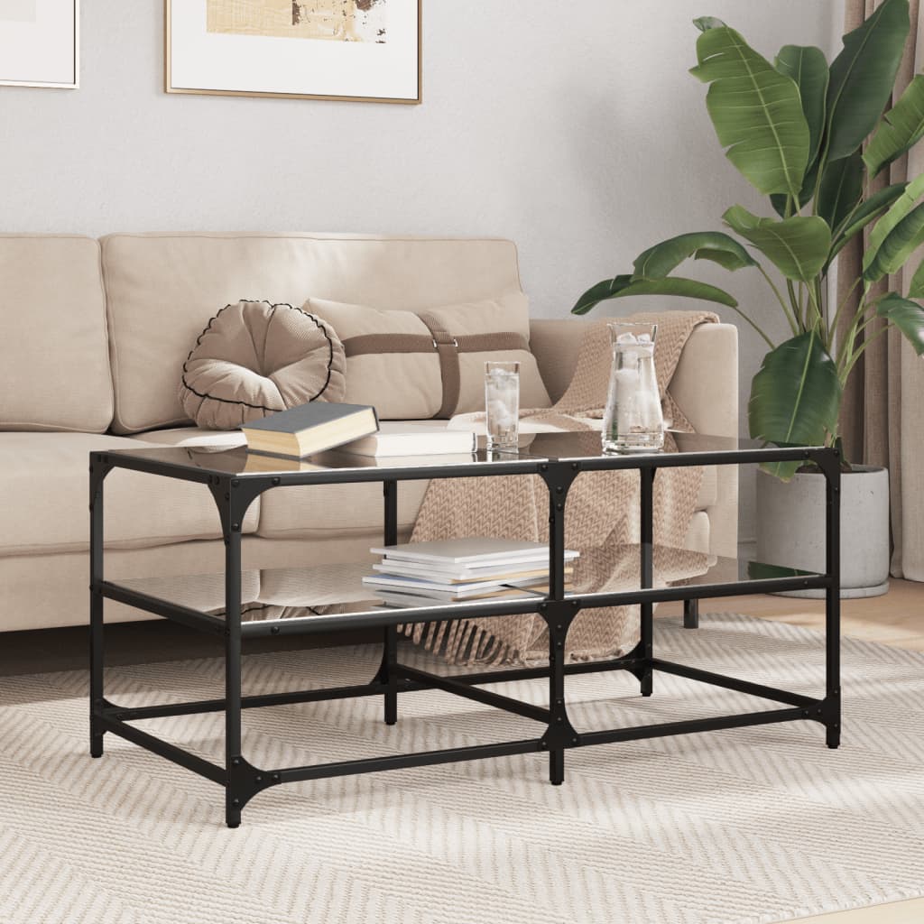 Table basse avec dessus en verre noir 98,5x50x45 cm acier - Tables basses